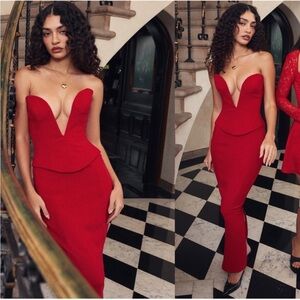 HOUSE OF CB Martinez Red Rose Maxi Skirt‎ NWOT size S